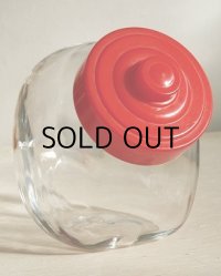 丸猫瓶/菓子瓶/ガラスキャンディポット/ガラスクッキージャー/ガラスキャニスター　蓋：プラスチック/赤　size: L20×H16.5×W11.5(cm)