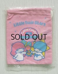 SANRIO サンリオ　Little Twin Stars キキララ ミニ巾着 "Cotton Candy" 綿100%　ピンク 未開封、当て布付