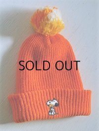 SNOOPY PEANUTS　 HI-BULK ORLON　SKI HAT WITH POM POM　  スヌーピー＆ウッドストック　キッズポンポン付ニット帽　 color オレンジ