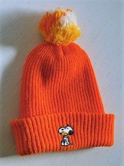 画像1: SNOOPY PEANUTS　 HI-BULK ORLON　SKI HAT WITH POM POM　  スヌーピー＆ウッドストック　キッズポンポン付ニット帽　 color オレンジ