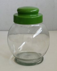 ガラス瓶/キャニスター/キャンディポット　 プラスチック蓋：グリーン　