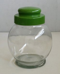 画像1: ガラス瓶/キャニスター/キャンディポット　 プラスチック蓋：グリーン　