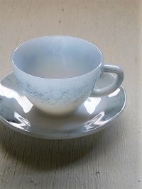 カップ＆ソーサー  フェデラル HEAT PROOF  "Gray Iridescent "  Pearl Luster  耐熱ガラス/ミルクガラス  グレー、玉虫色