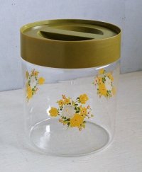 PYREX WARE  パイレックス　  green-lidded canister /flower prints  MADE IN U.S.A.  size: Φ15.5× H18.7(cm)