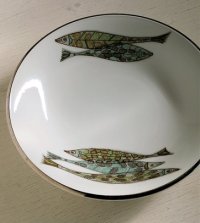 MIZUNO TOKI  Marumizu  お魚プリント陶器 プレート/ボウル　シルバーリム  size: Φ23cm