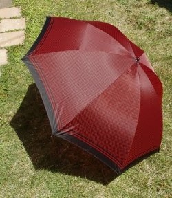 画像1: 折りたたみ傘   ドット・水玉  ワインレット /黒  ナイロン100％