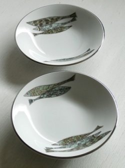 画像1: MIZUNO TOKI  お魚プリント  陶器 スープ皿 2枚set