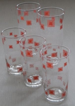 画像1: 50's Libby Glass 幾何学模様 グラス　color: ピンク＆ホワイト 　size: L/ S　各1個/セット 　