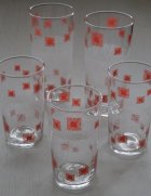 画像: 50's Libby Glass 幾何学模様 グラス　color: ピンク＆ホワイト 　size: L/ S　各1個/セット 　
