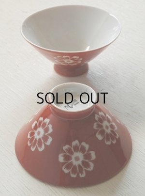 画像1: Maruka CHINA ごはん茶碗 花柄 朱色　 size: Ø12×H5.8×Ø4.5(cm)　 各1個