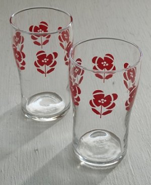 画像1: SASAKI GLASS  プリントグラス  赤い花  各1個
