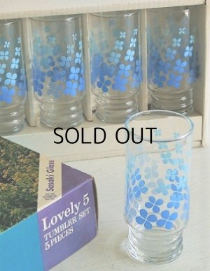画像1: Sasaki Glass  "Lovely 5" TUMBLER SET 5 PICES  グラスタンブラー5個セット  四葉のクローバー　color: ブルー　 size: ｔopØ6.4×H14×underØ5.3(cm) 